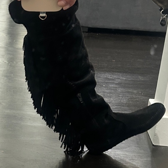 Black Fringe Ankle Boots - Picture 1 of 4